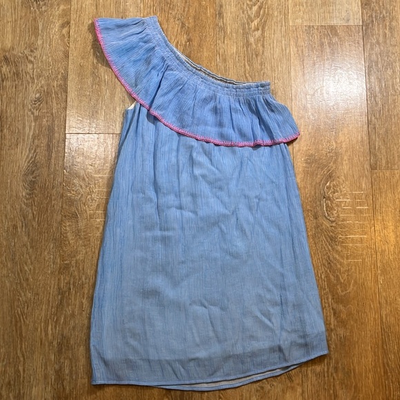 Lilly Pulitzer Emmaline One Shoulder Mini Dress XS Blue Pink Lined EUC - Picture 11 of 13